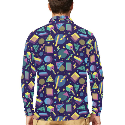 Geometric Print Design LKS401 Long Sleeve Polo Shirt For Men's