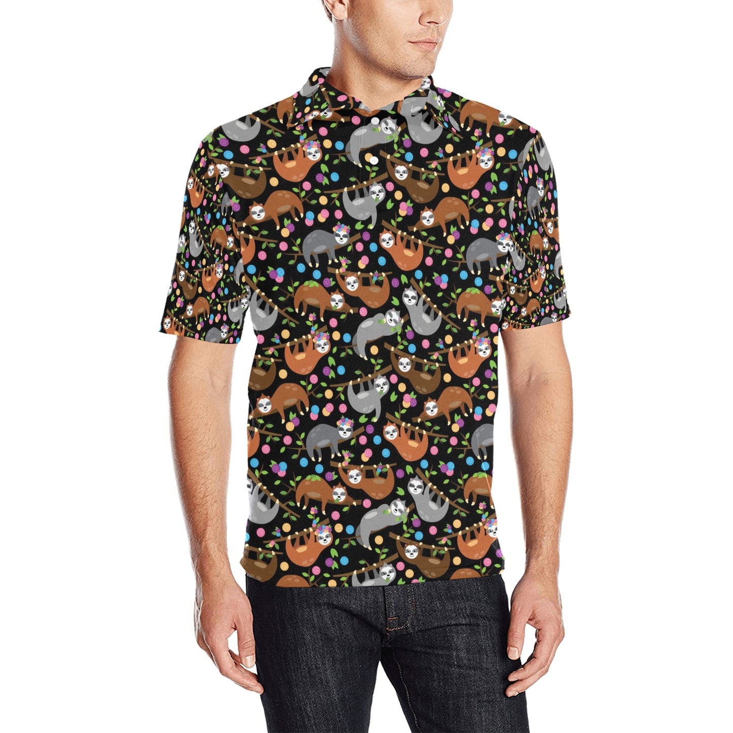Sloth Print Design LKS306 Men Polo Shirt