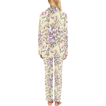 Tulip Pattern Print Design TP04 Women's Long Pajama Set