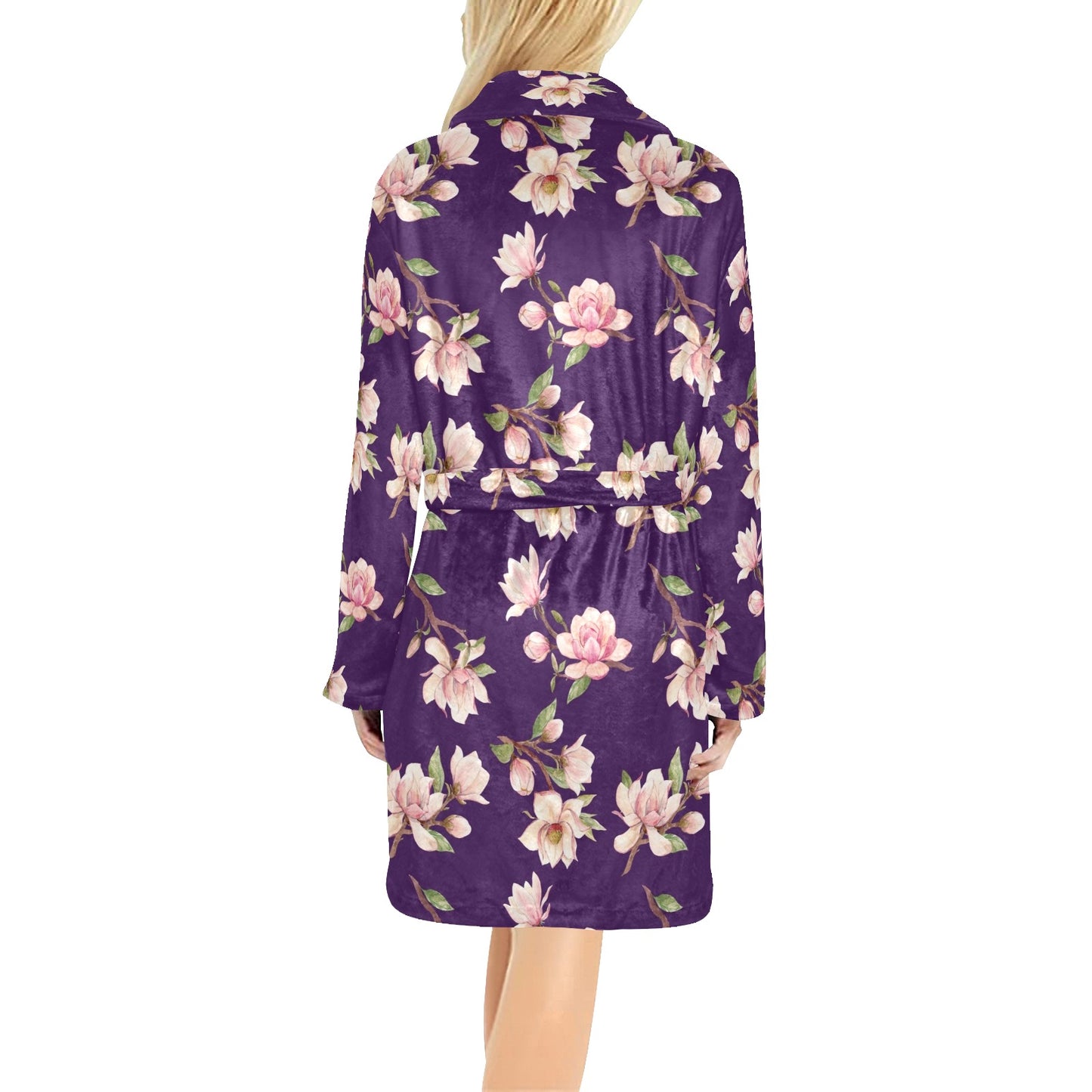 Magnolia Pattern Print Design MAG02 Women's Fleece Robe