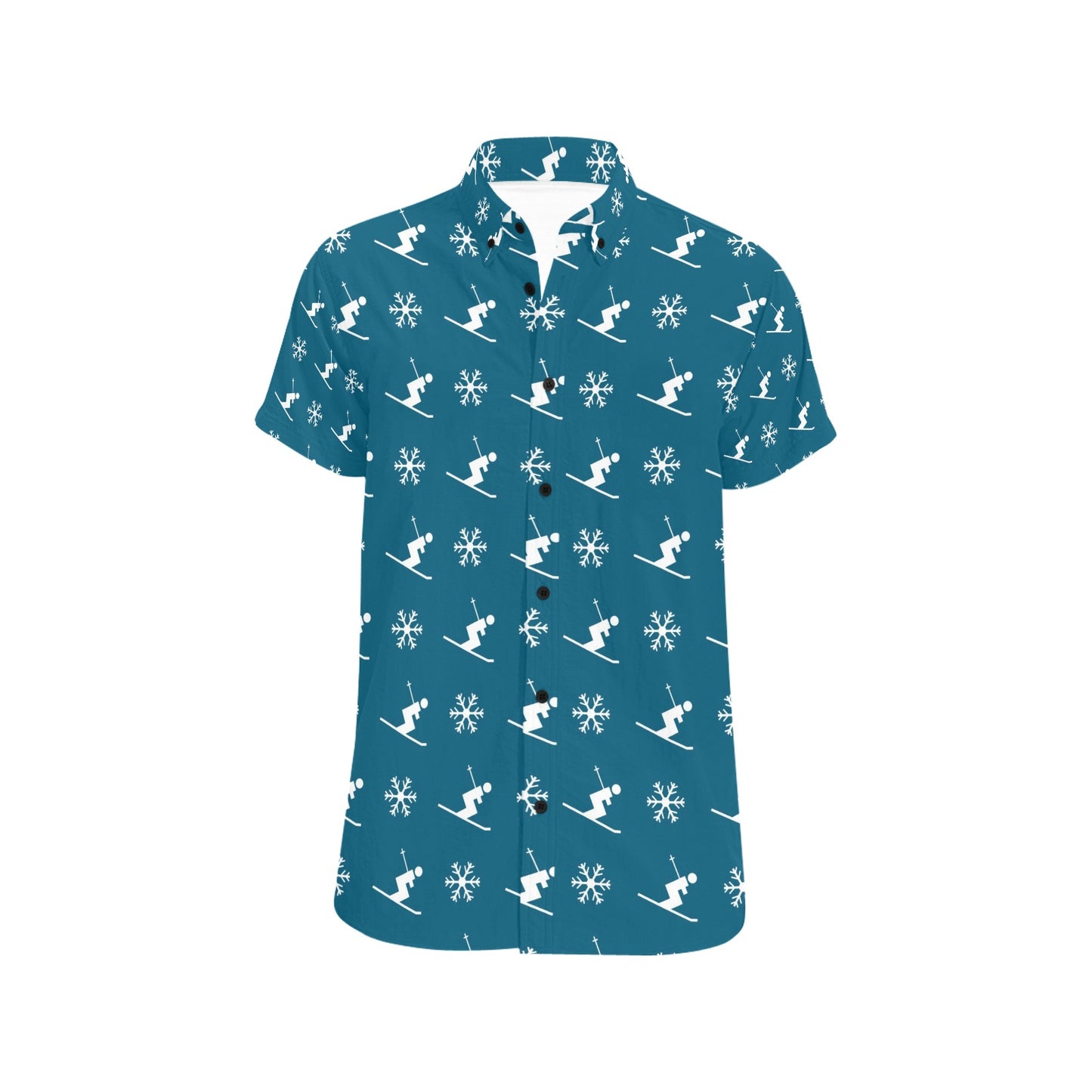 Ski Print Design LKS301 Men Short Sleeve Button Up Shirt