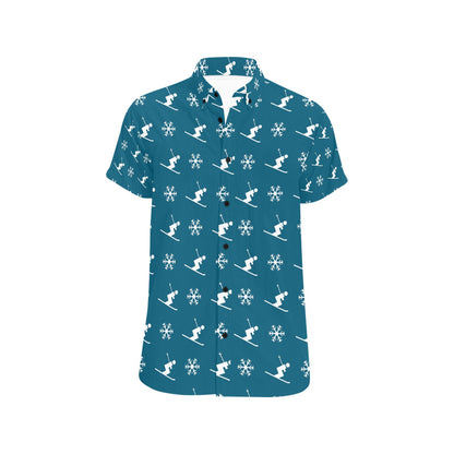 Ski Print Design LKS301 Men Short Sleeve Button Up Shirt