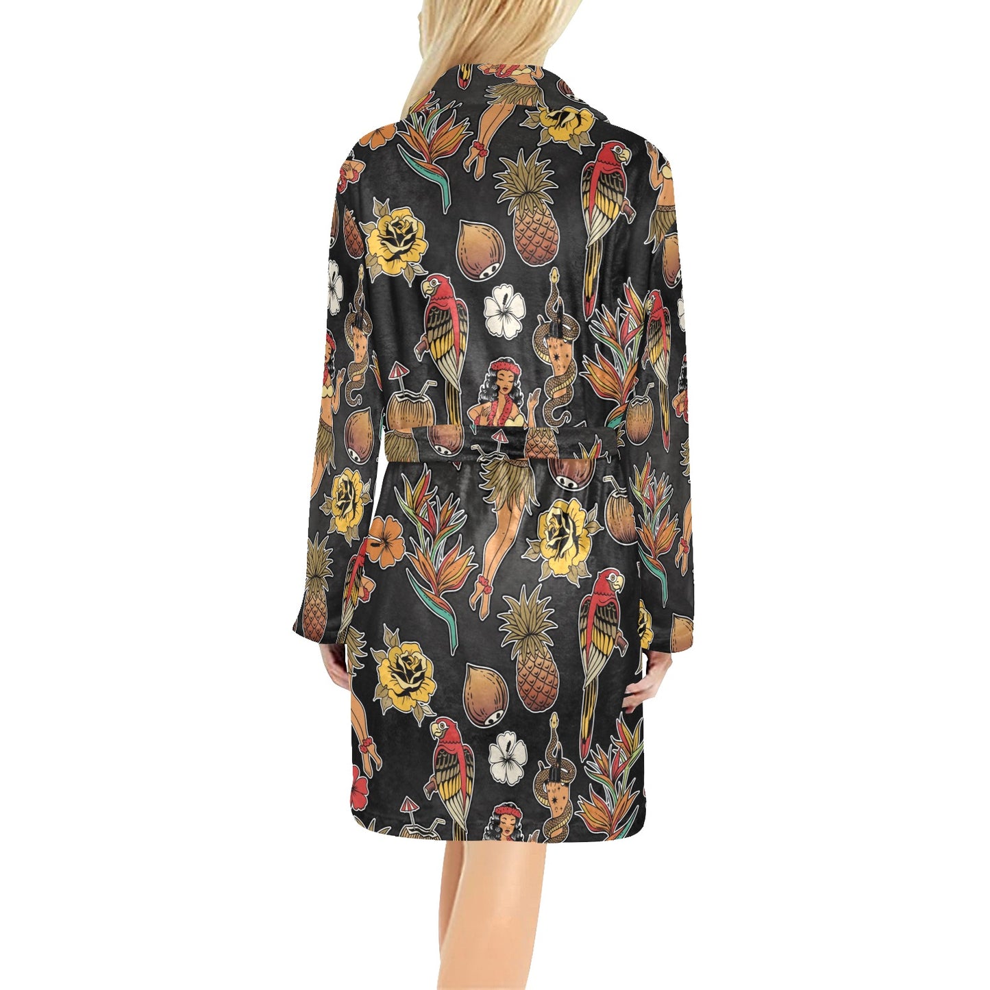 Hula Dancers Hawaiian Style Pattern Print Design 02 Women's Fleece Robe