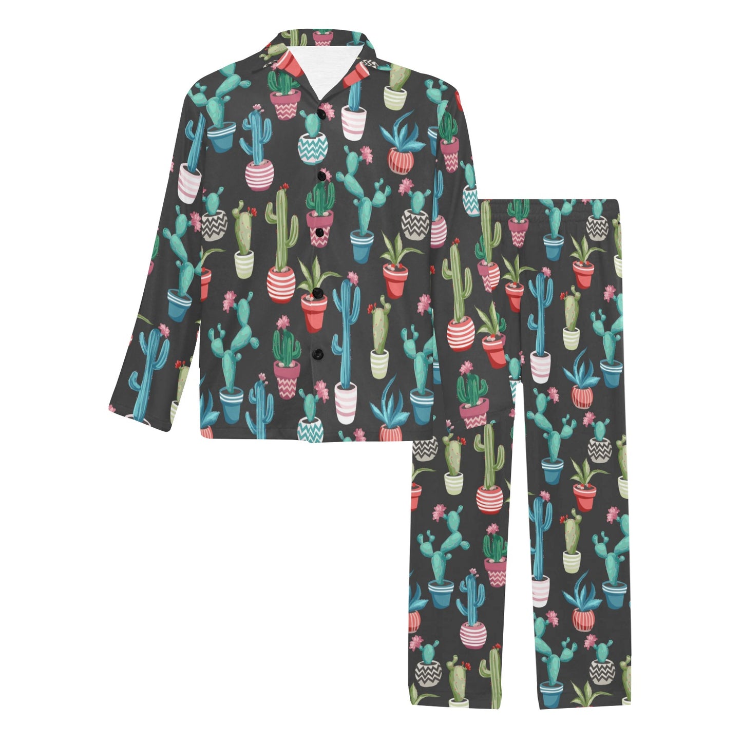 Cactus Pattern Print Design 02 Men's Long Pajama Set
