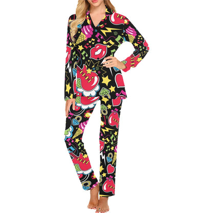 Pop Art Pattern Print Design A04 Women's Long Pajama Set