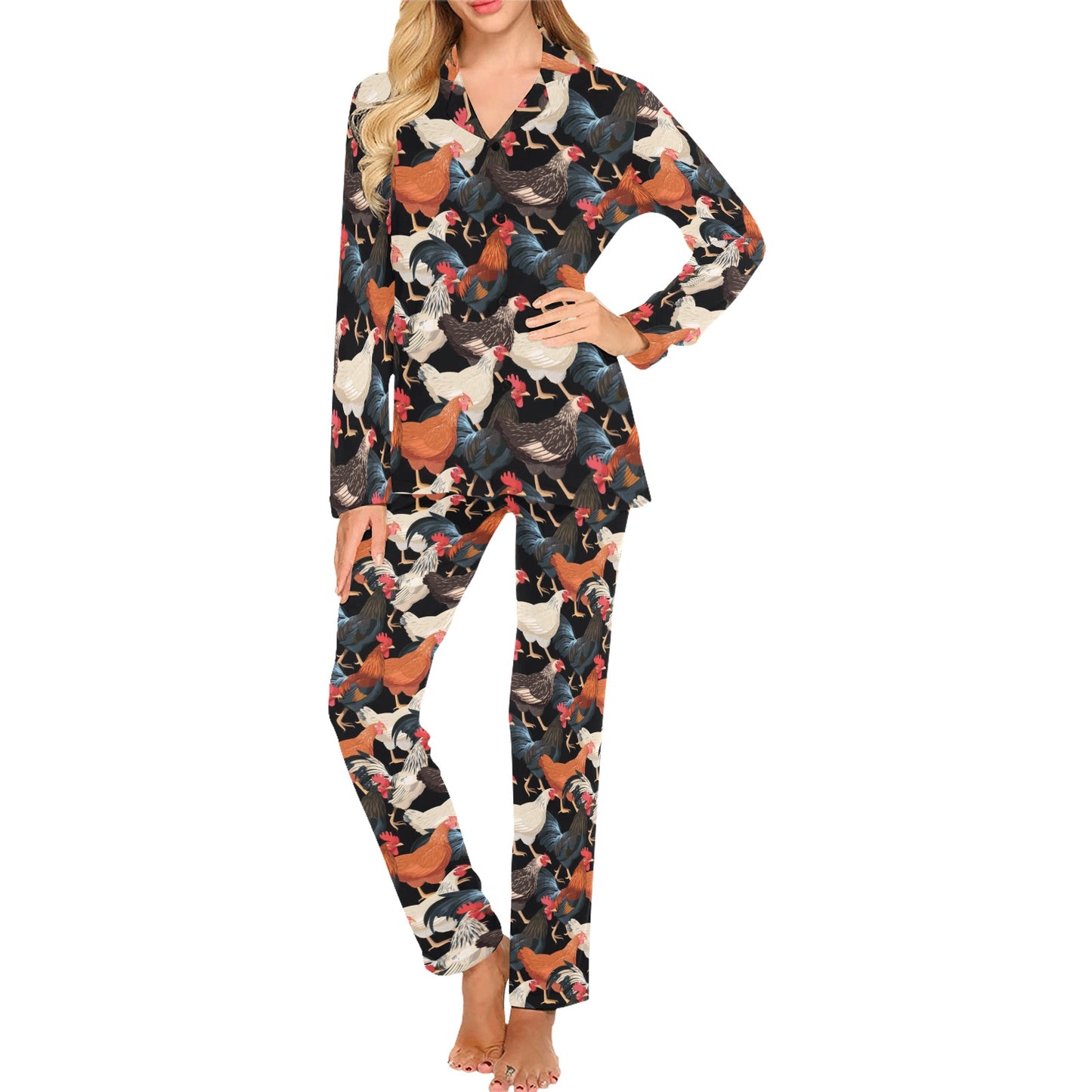 Chicken Print Pattern Women's Long Pajama Set