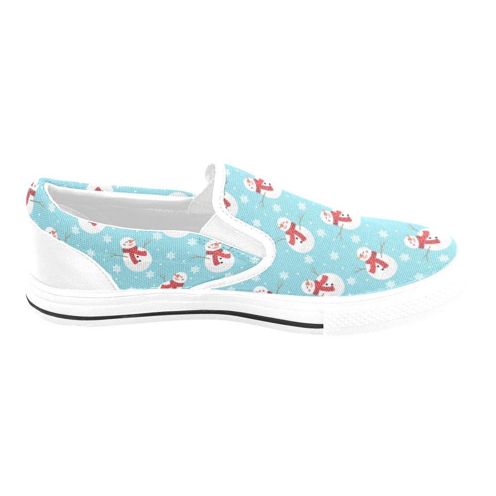 Snowman Print Design LKS304 White Slip Ons Canvas Women's Shoes