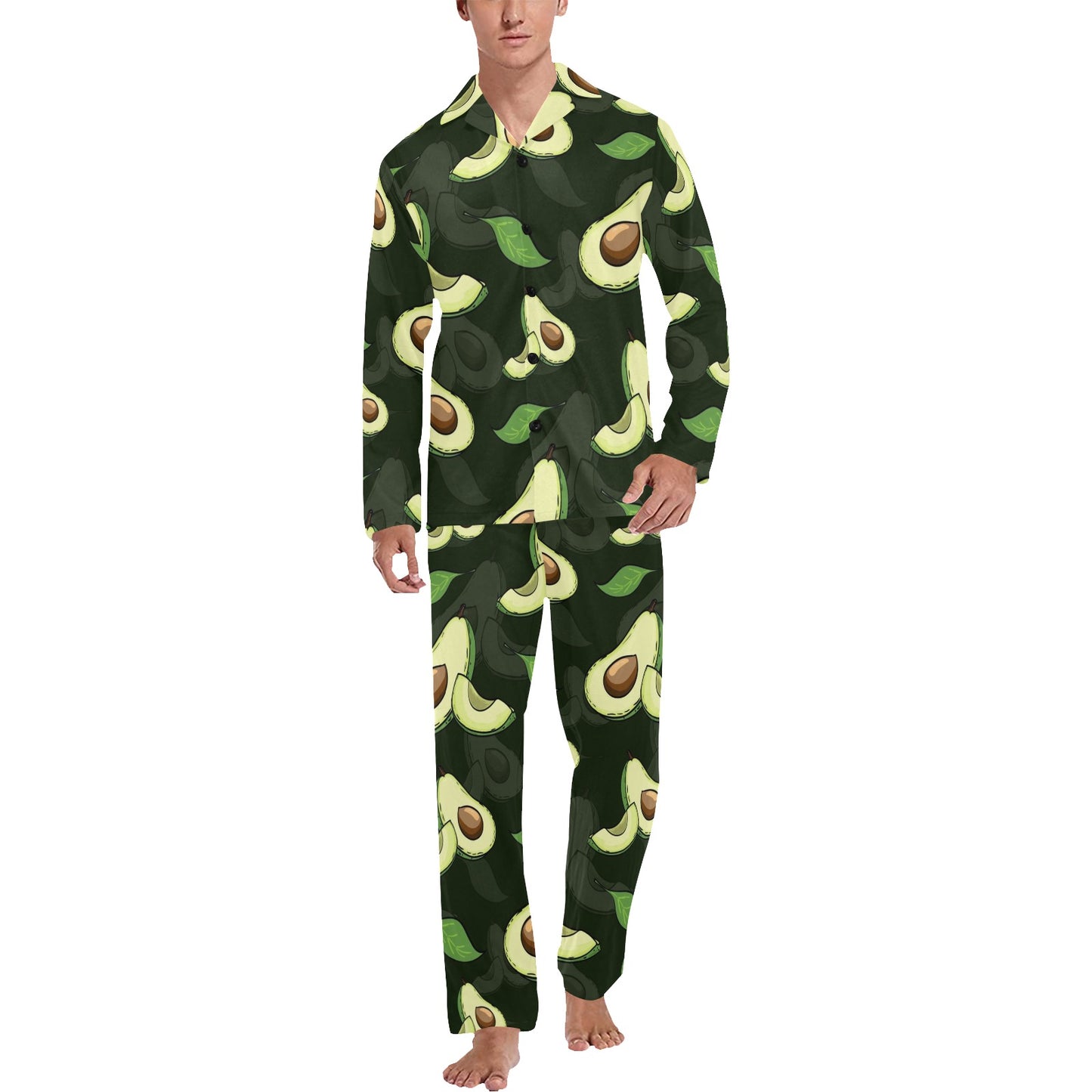 Avocado Pattern Print Design AC07 Men's Long Pajama Set