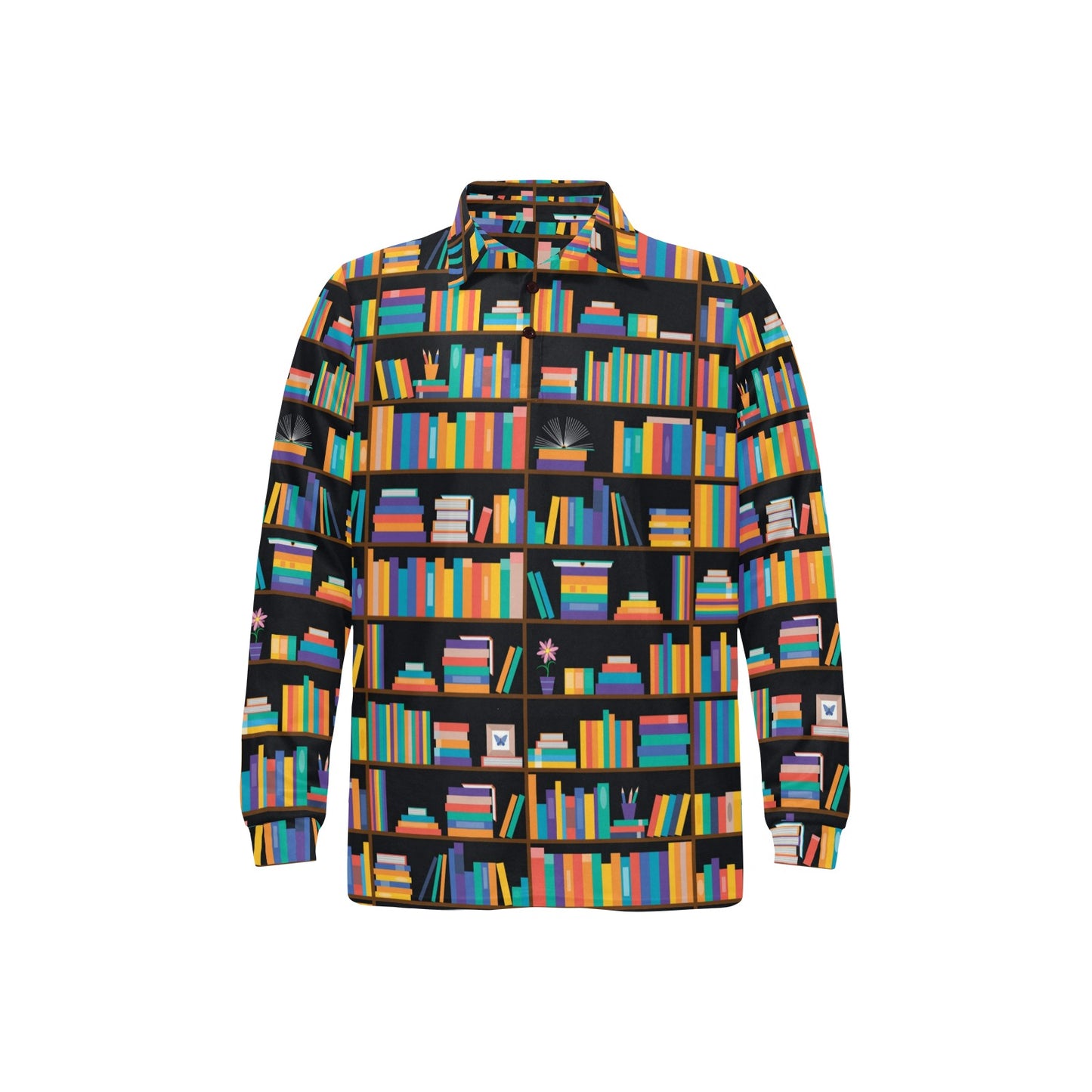 Book Pattern Print Design 05 Long Sleeve Polo Shirt For Men's