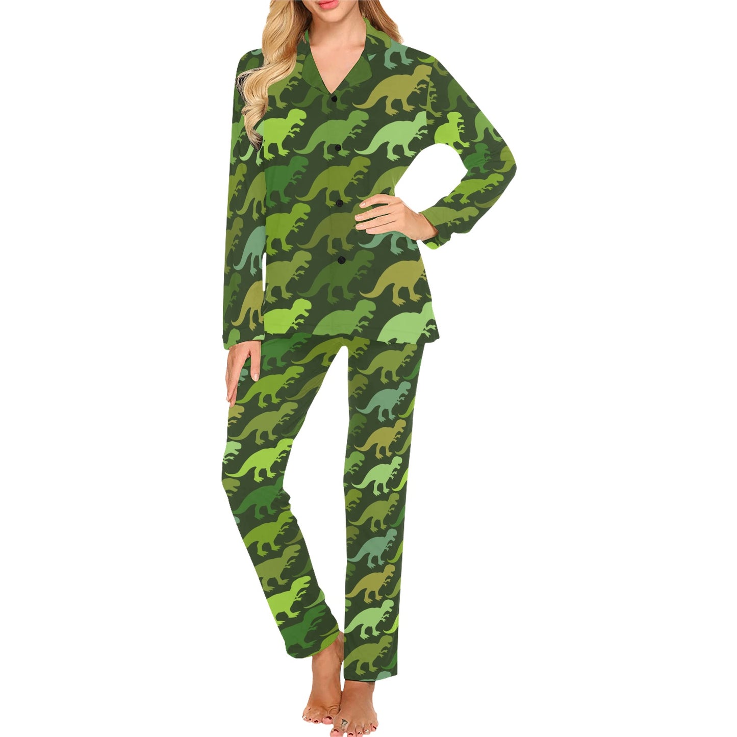 T Rex Pattern Print Design A03 Women's Long Pajama Set