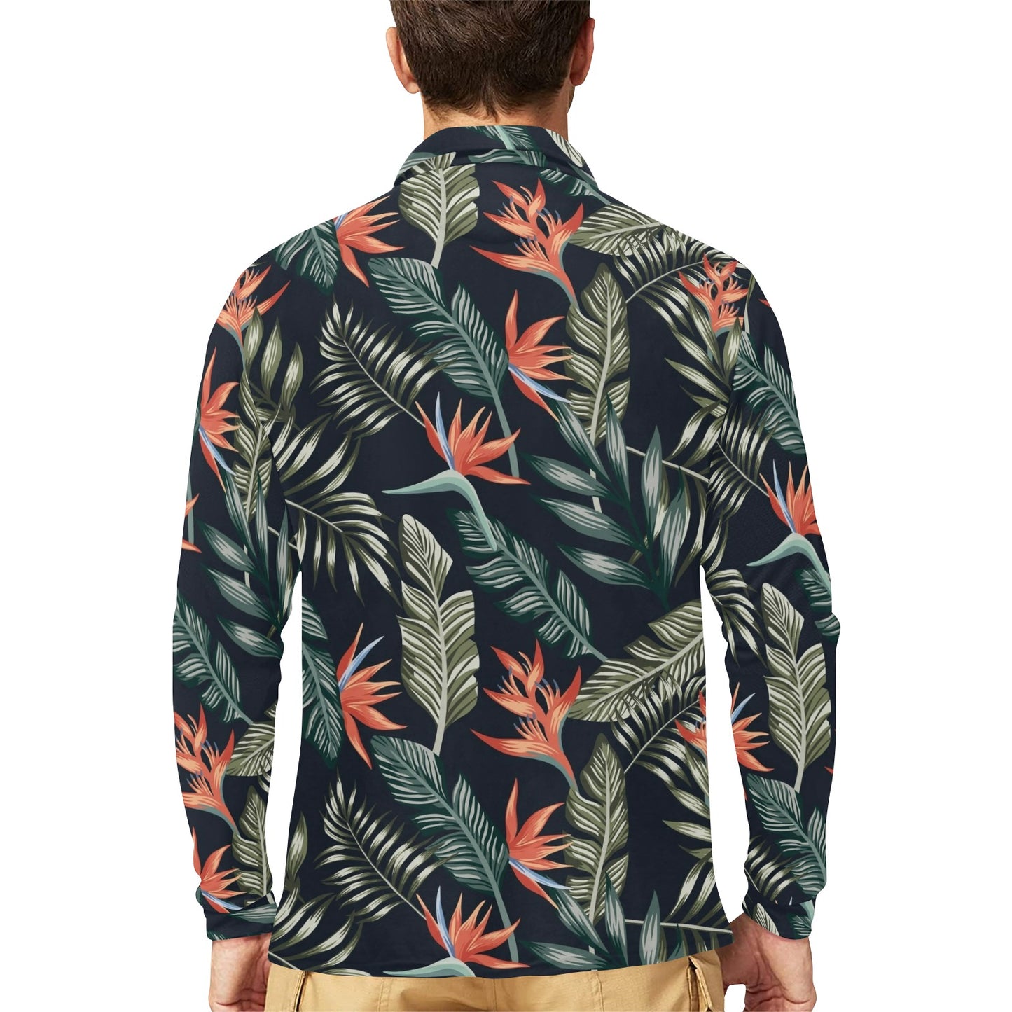 Bird Of Paradise Pattern Print Design BOP02 Long Sleeve Polo Shirt For Men's