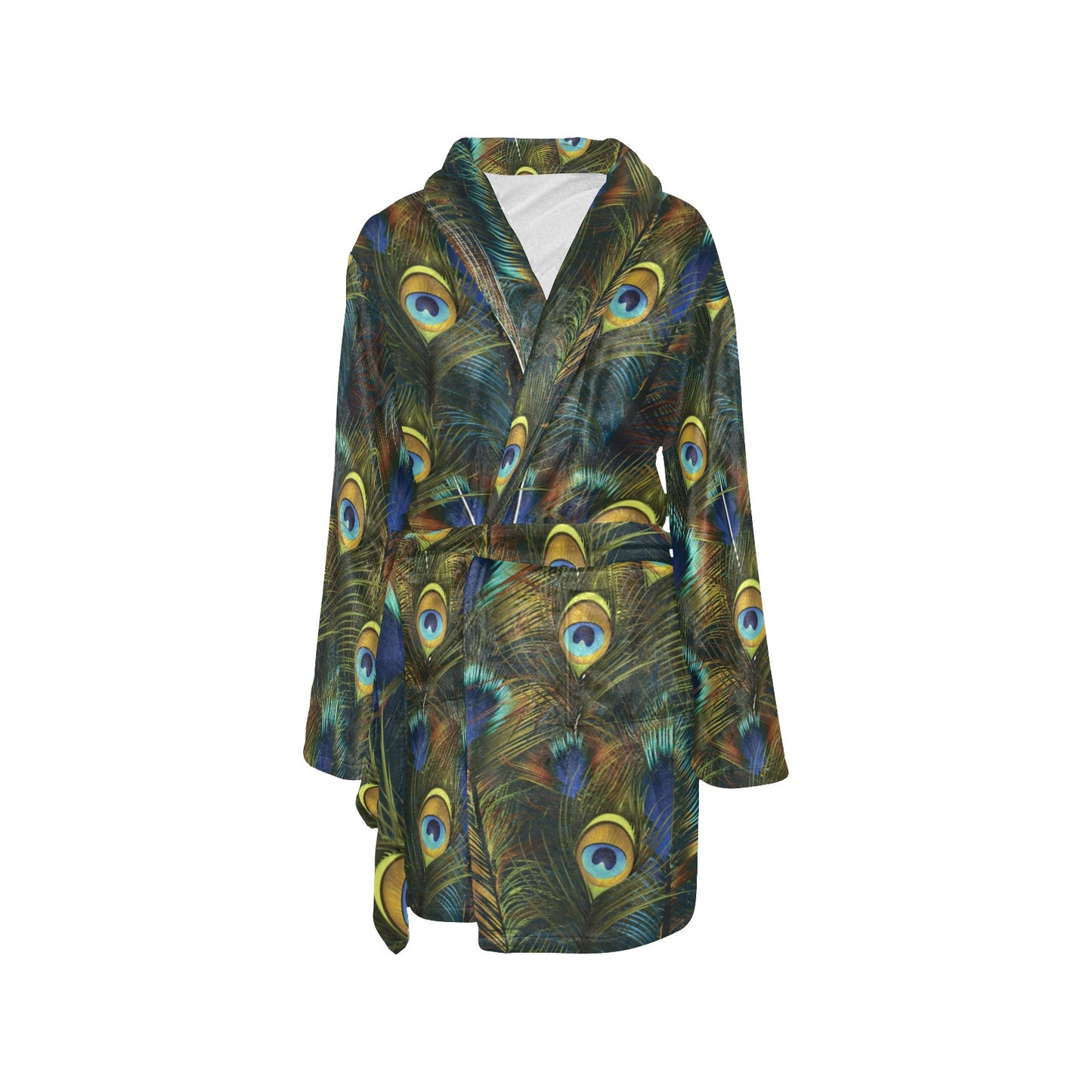 Peacock Feather Pattern Print Design A03 Women's Fleece Robe