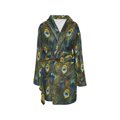 Peacock Feather Pattern Print Design A03 Women's Fleece Robe