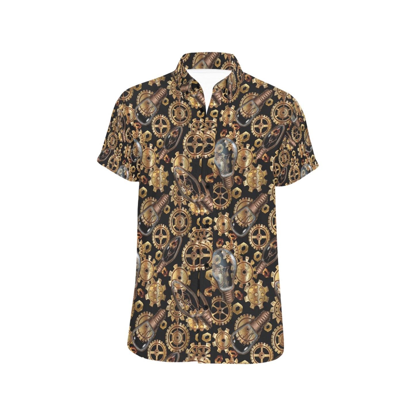 Steampunk Lightbulb Print Design LKS304 Men Short Sleeve Button Up Shirt