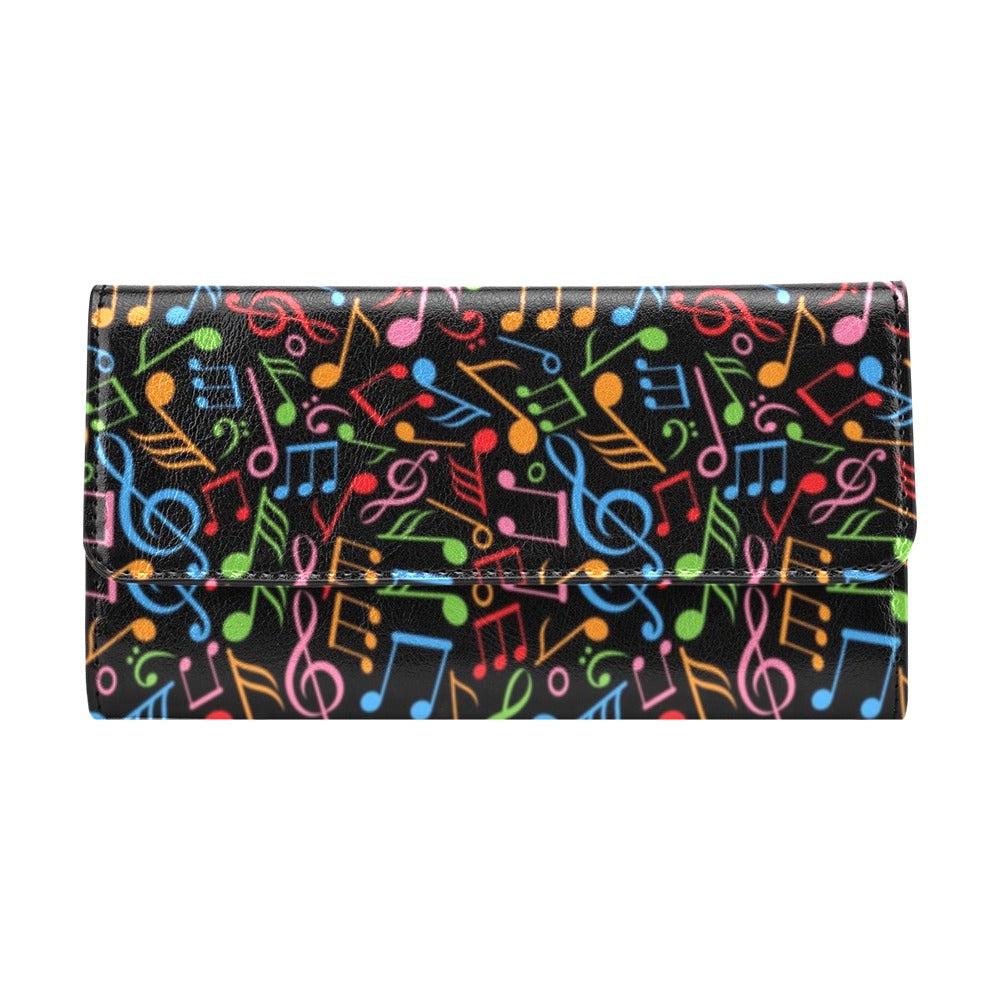 Music Note Colorful Themed Print Women's Trifold Wallet