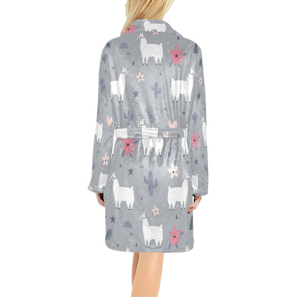Llama Pattern Print Design 010 Women's Fleece Robe