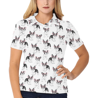 Boston Terrier Pattern Print Design 03 Women's Polo Shirt