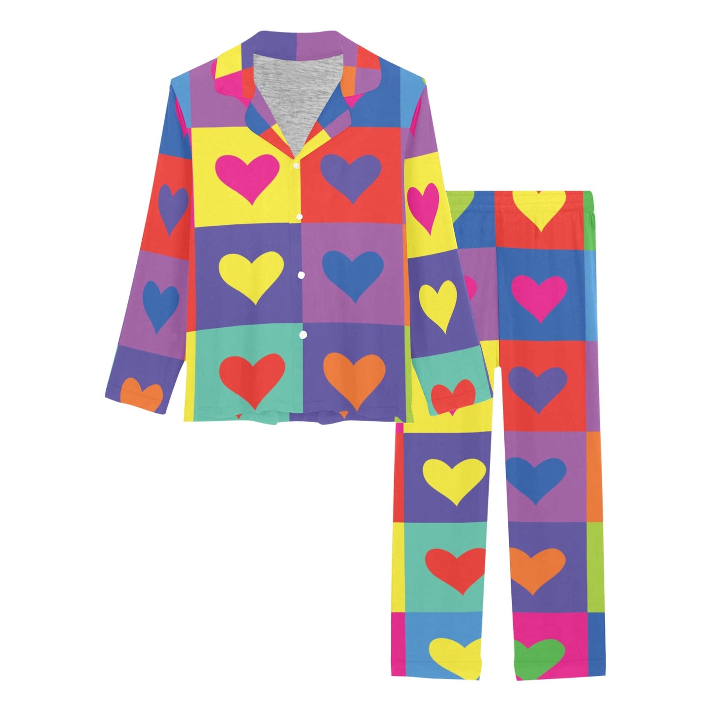 Pop Art Heart Pattern Print Design A01 Women's Long Pajama Set