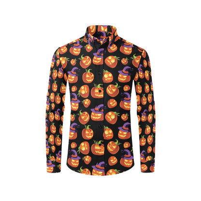 Witch Pumpkin Halloween Print LKS302 Men's Long Sleeve Dress Shirt