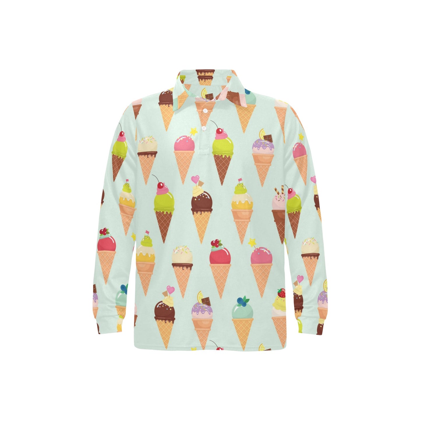 Ice Cream Pattern Print Design 03 Long Sleeve Polo Shirt For Men's