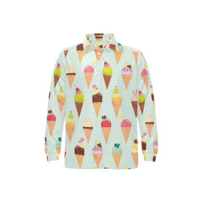 Ice Cream Pattern Print Design 03 Long Sleeve Polo Shirt For Men's