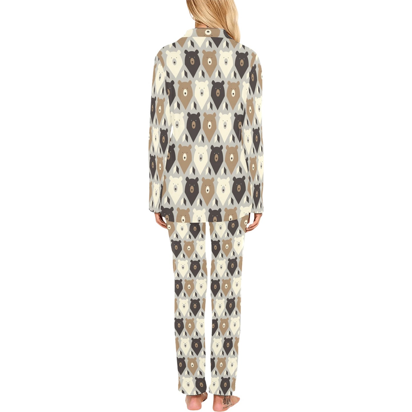 Bear Pattern Print Design 04 Women's Long Pajama Set