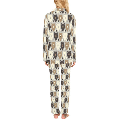 Bear Pattern Print Design 04 Women's Long Pajama Set