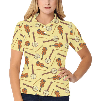 Banjo Violin Pattern Print Design 01 Women's Polo Shirt