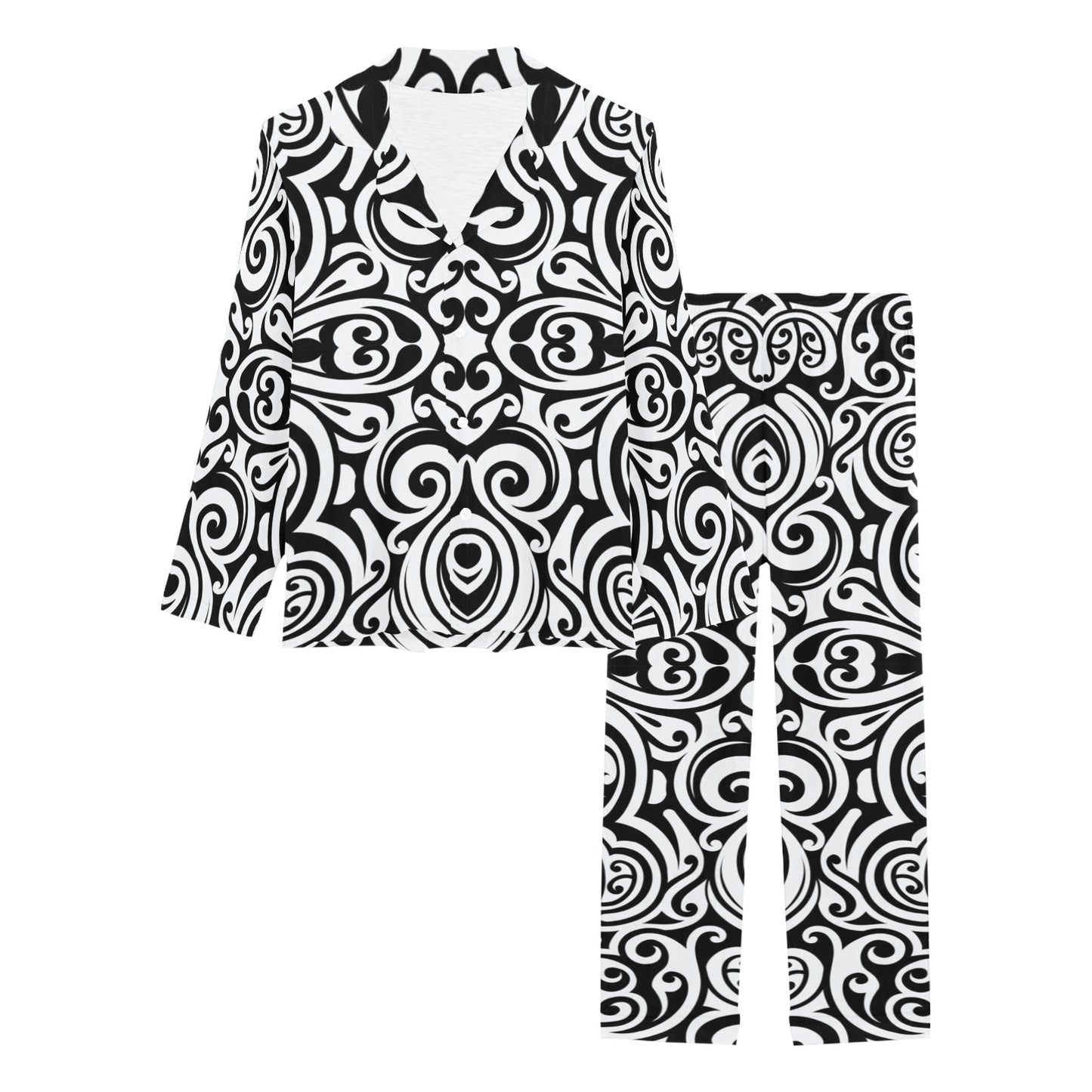 Polynesian Tattoo Pattern Women's Long Pajama Set