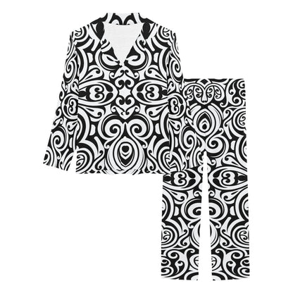 Polynesian Tattoo Pattern Women's Long Pajama Set