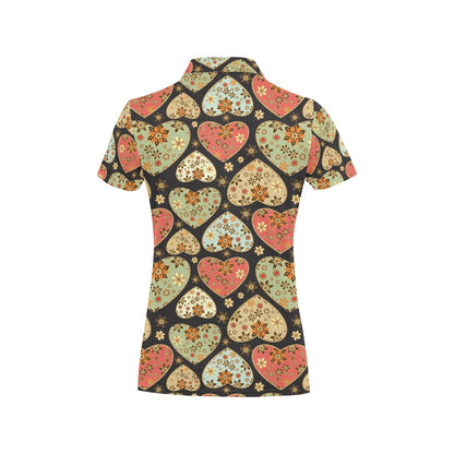 Heart Boho Pattern Print Design HE04 Women's Polo Shirt