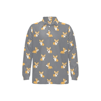 Pembroke Welsh Corgis Pattern Print Design A02 Long Sleeve Polo Shirt For Men's