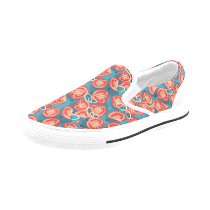 Tomato Print Design LKS301 White Slip Ons Canvas Women's Shoes