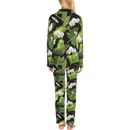 Tropical Flower Pattern Print Design TF026 Women's Long Pajama Set