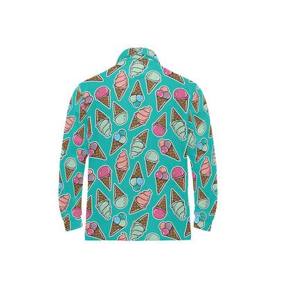 Ice Cream Pattern Print Design IC01 Long Sleeve Polo Shirt For Men's