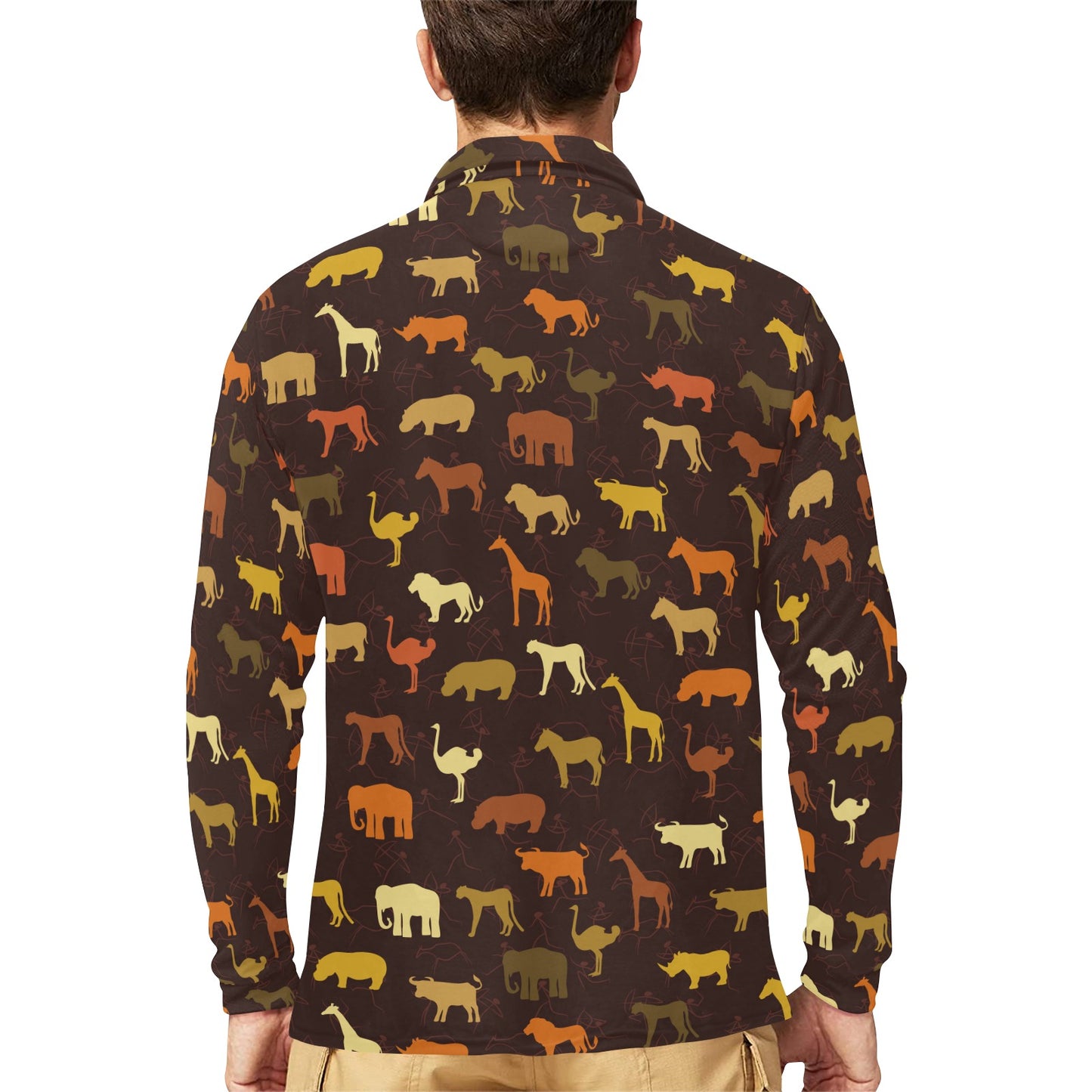 Safari Animal Print Design LKS301 Long Sleeve Polo Shirt For Men's