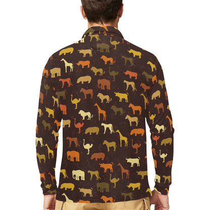 Safari Animal Print Design LKS301 Long Sleeve Polo Shirt For Men's