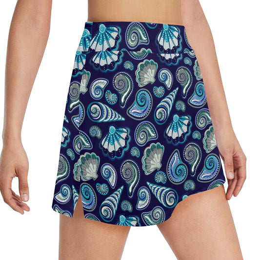 Beach Seashell Blue Print 17" Golf & Pickleball Skort with Pockets