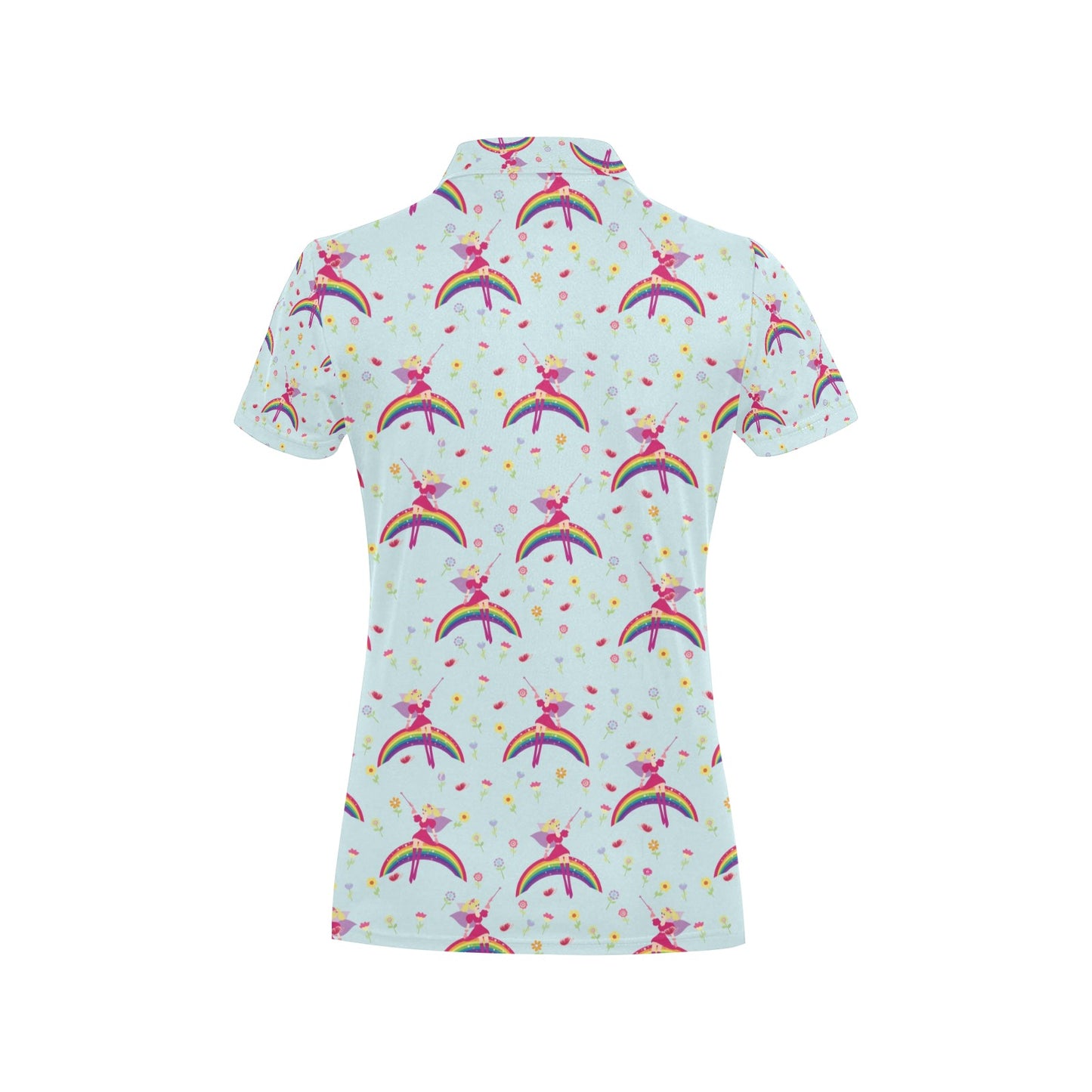 Fairy with Rainbow Print Pattern Women's Polo Shirt