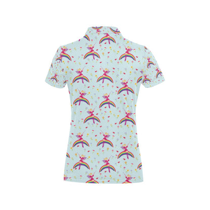 Fairy with Rainbow Print Pattern Women's Polo Shirt