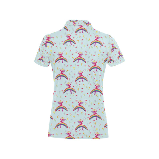 Fairy with Rainbow Print Pattern Women's Polo Shirt