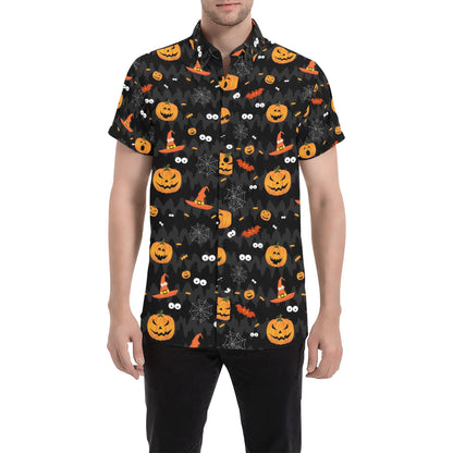 Halloween Print Design LKS405 Men Short Sleeve Button Up Shirt