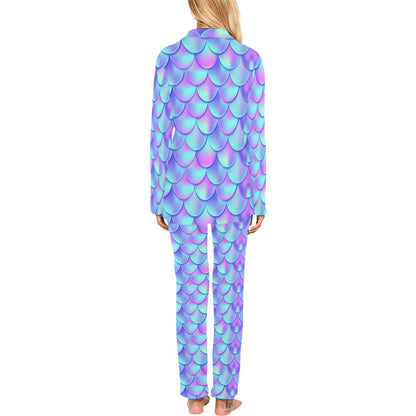 Mermaid Tail Design Print Pattern Women's Long Pajama Set