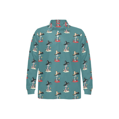 Mushroom Pattern Print Design A04 Long Sleeve Polo Shirt For Men's