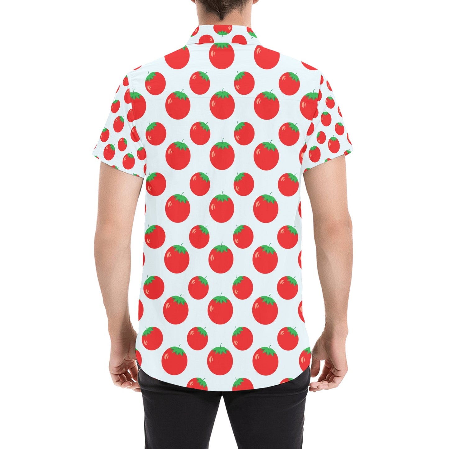 Tomato Print Design LKS307 Men Short Sleeve Button Up Shirt