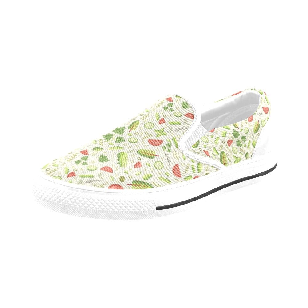 Salad Vegetable Print Design LKS302 White Slip Ons Canvas Women's Shoes