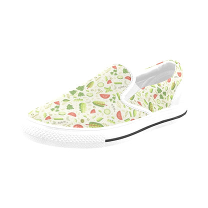 Salad Vegetable Print Design LKS302 White Slip Ons Canvas Women's Shoes
