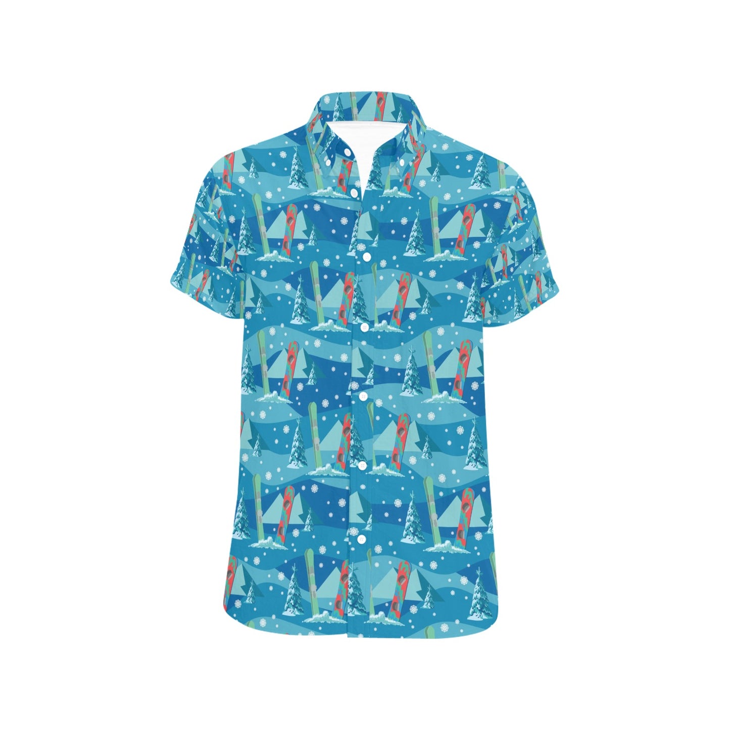 Snowboard Print Design LKS301 Men Short Sleeve Button Up Shirt