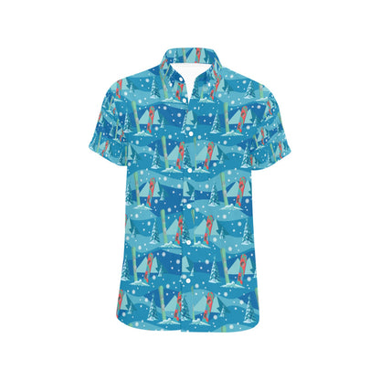 Snowboard Print Design LKS301 Men Short Sleeve Button Up Shirt