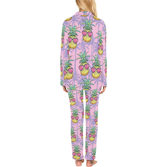 Pineapple Pattern Print Design PP06 Women's Long Pajama Set